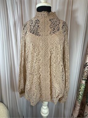 Cable & Gauge Beige Lace High Neck Blouse